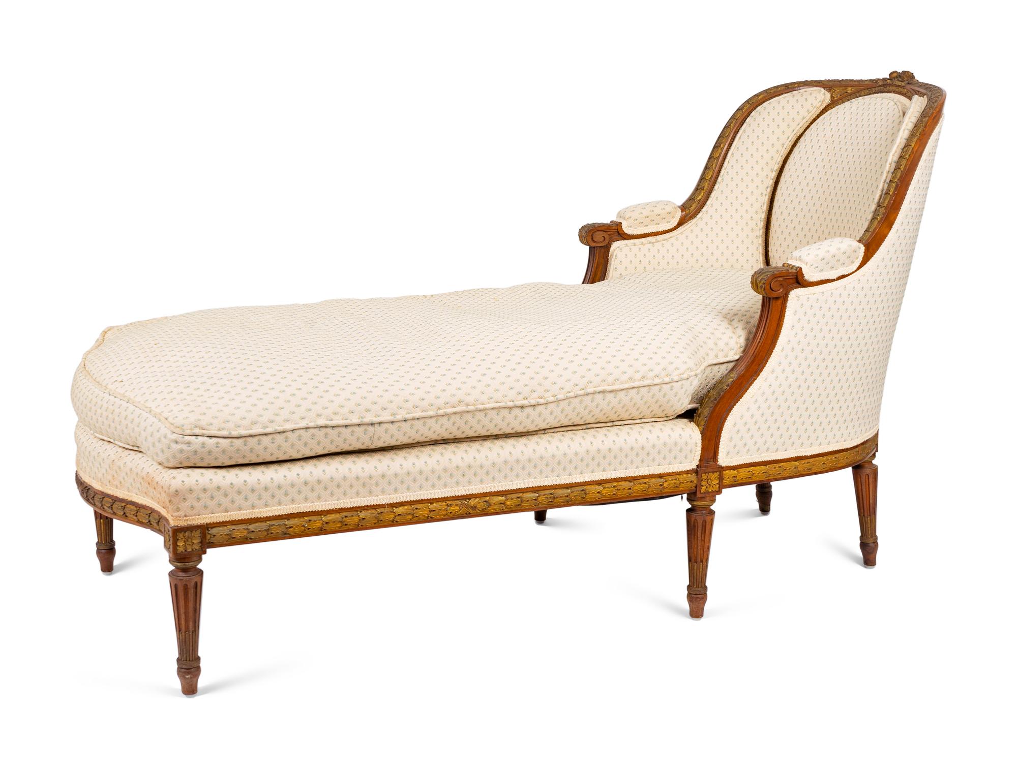 A Louis XVI Style Carved Giltwood Chaise Longue — 19TH CENTURY