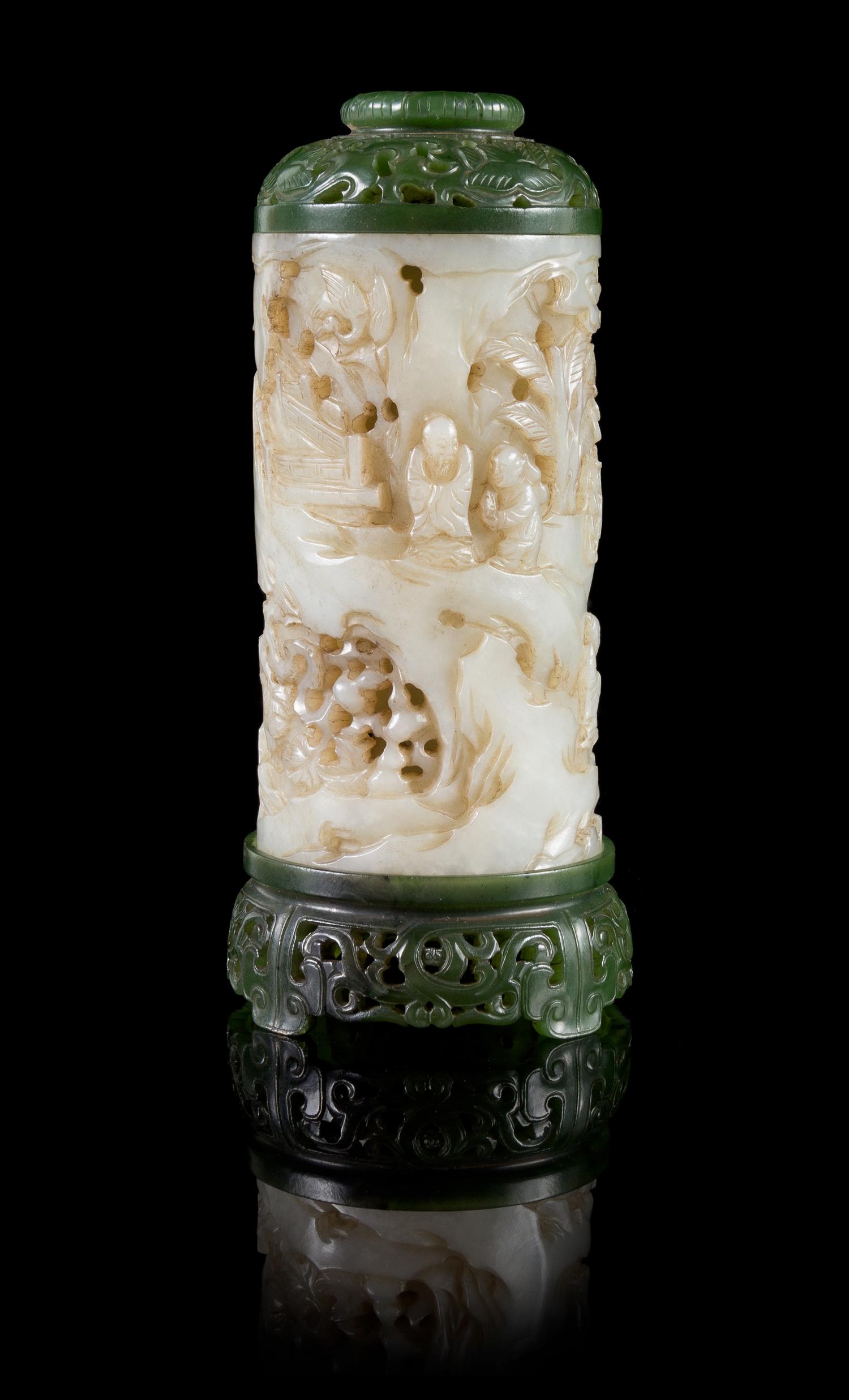 A Pale Celadon and Grey Jade Parfumier Height 5 1/4 inches.