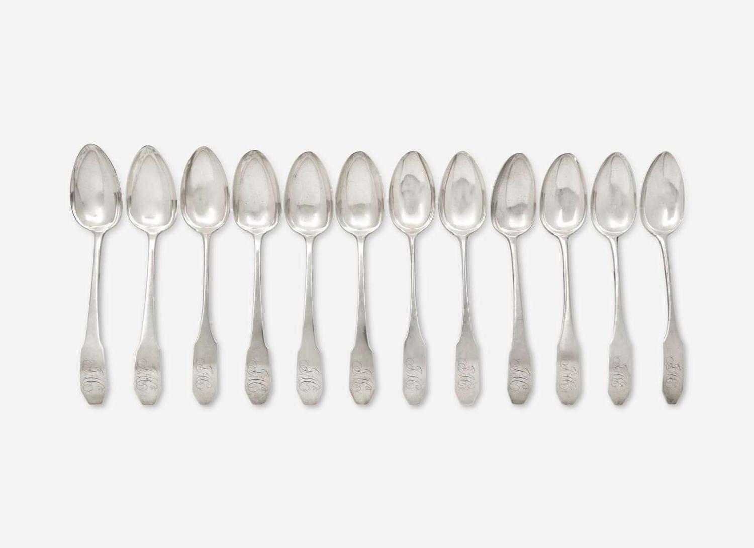 A rare set of twelve silver coffin-end tablespoons, William Garret Forbes (1751-1840), New York, NY, circa 1810