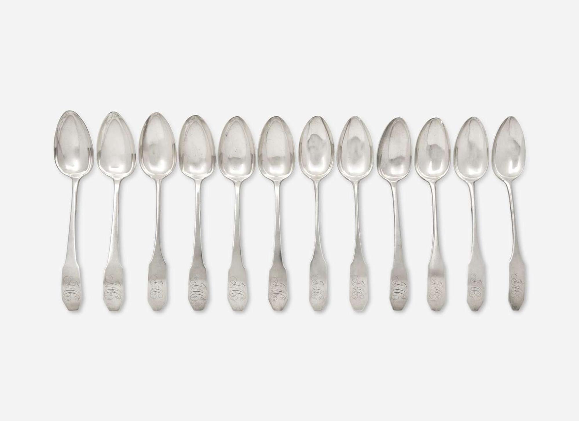 A rare set of twelve silver coffin-end tablespoons, William Garret Forbes (1751-1840), New York, NY, circa 1810