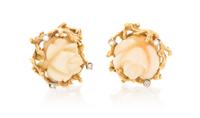 A Collection of Yellow Gold, Carved Coral and Diamond Jewelry, 45.20 dwts.