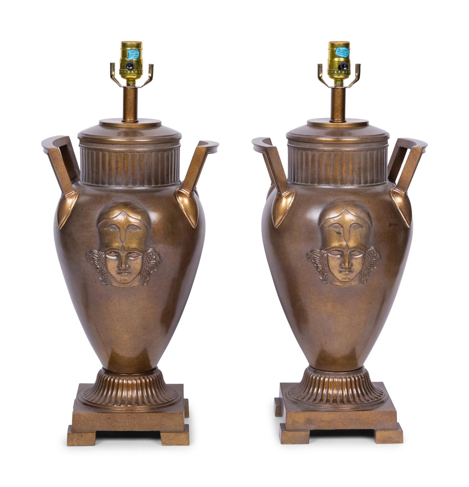 A Pair of Neoclassical Style Patinated Metal Table Lamps