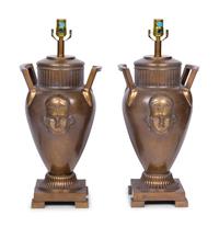 A Pair of Neoclassical Style Patinated Metal Table Lamps