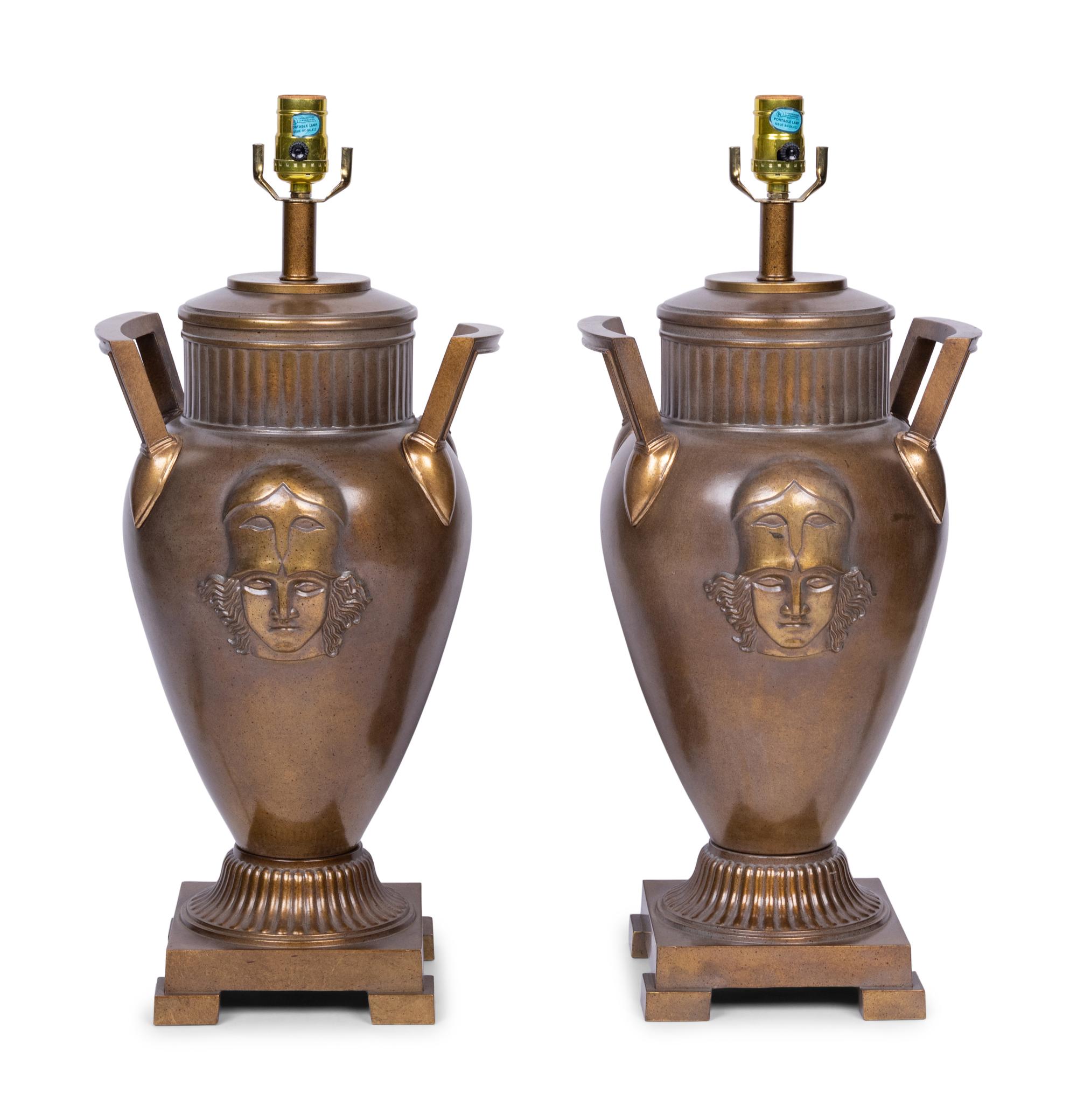 A Pair of Neoclassical Style Patinated Metal Table Lamps