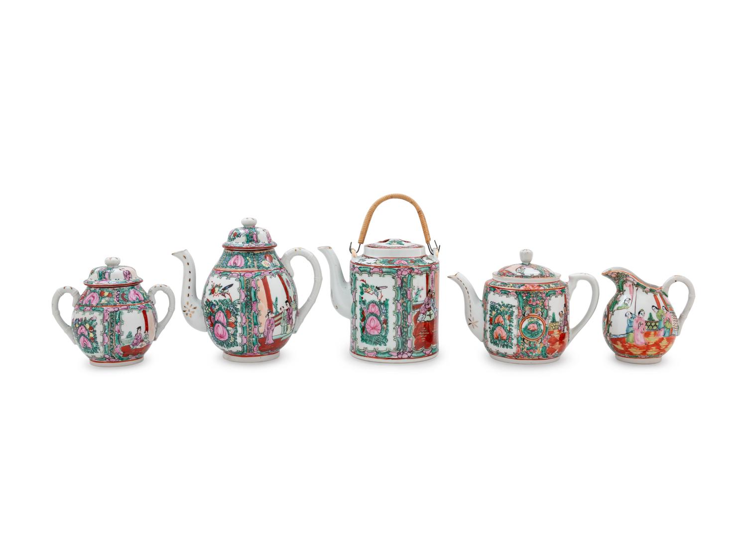 A Large Partial Set of Chinese Rose Medallion Porcelain Tea Service