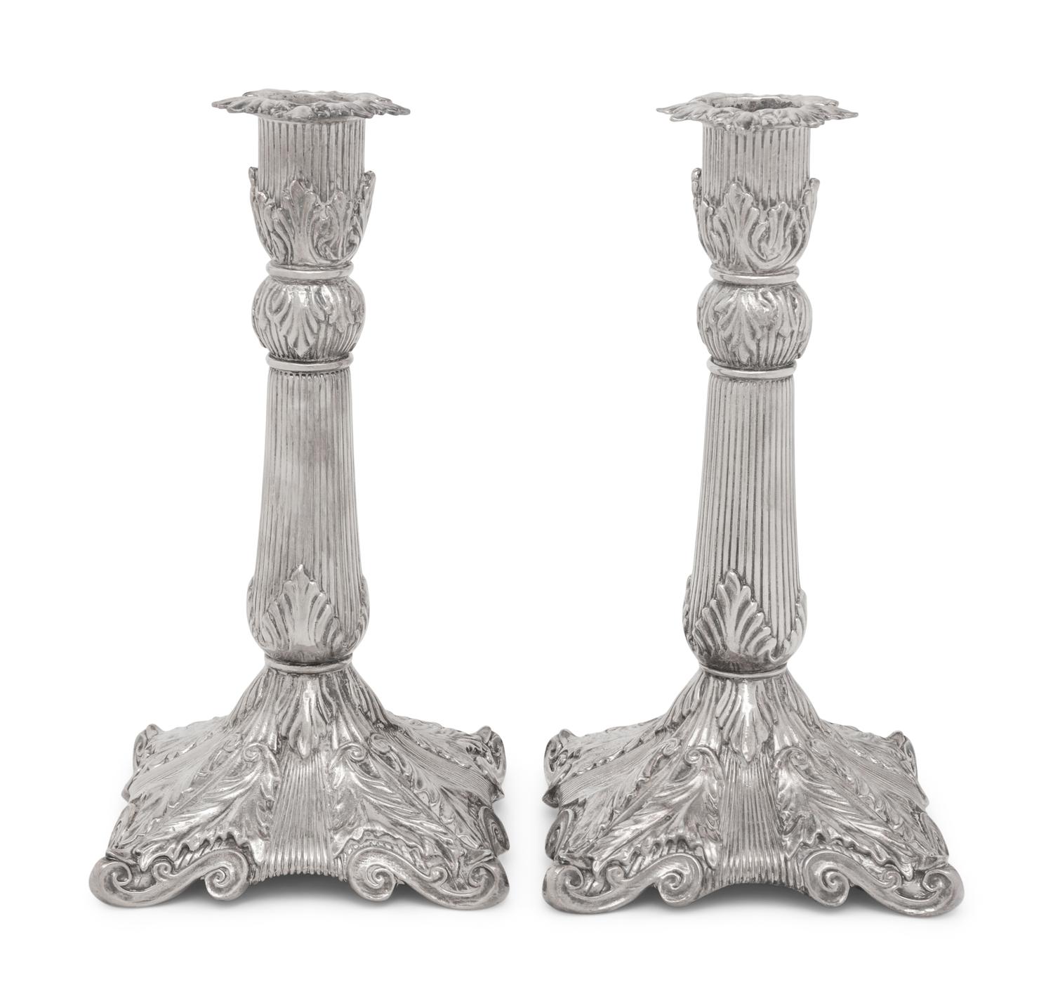 A Pair of Christofle Silver-Plate Candlesticks