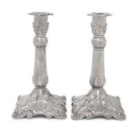 A Pair of Christofle Silver-Plate Candlesticks