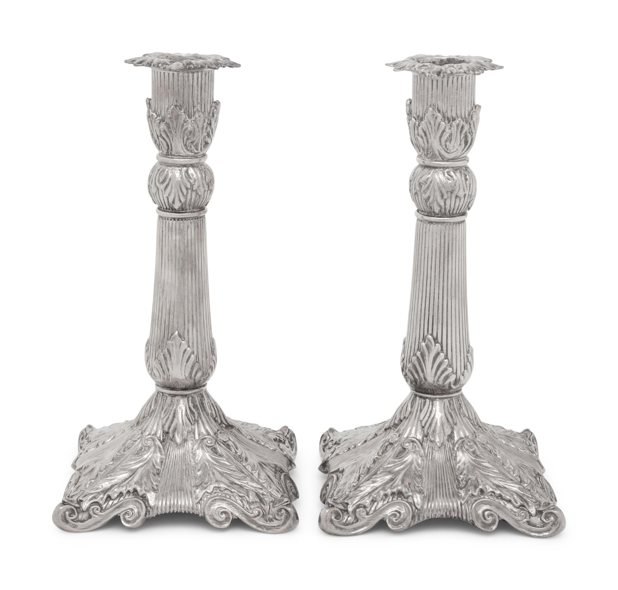 A Pair of Christofle Silver-Plate Candlesticks