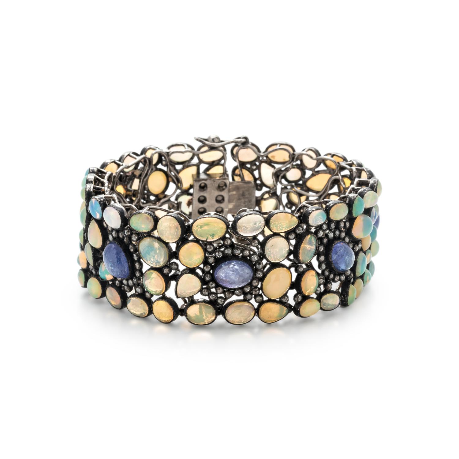 TANZANITE, SYNTHETIC OPAL AND DIAMOND BRACELET