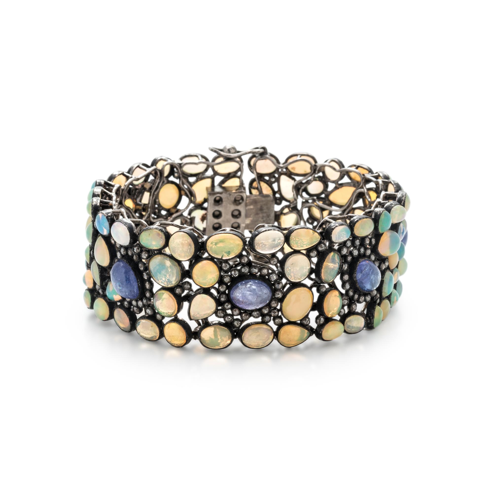 TANZANITE, SYNTHETIC OPAL AND DIAMOND BRACELET