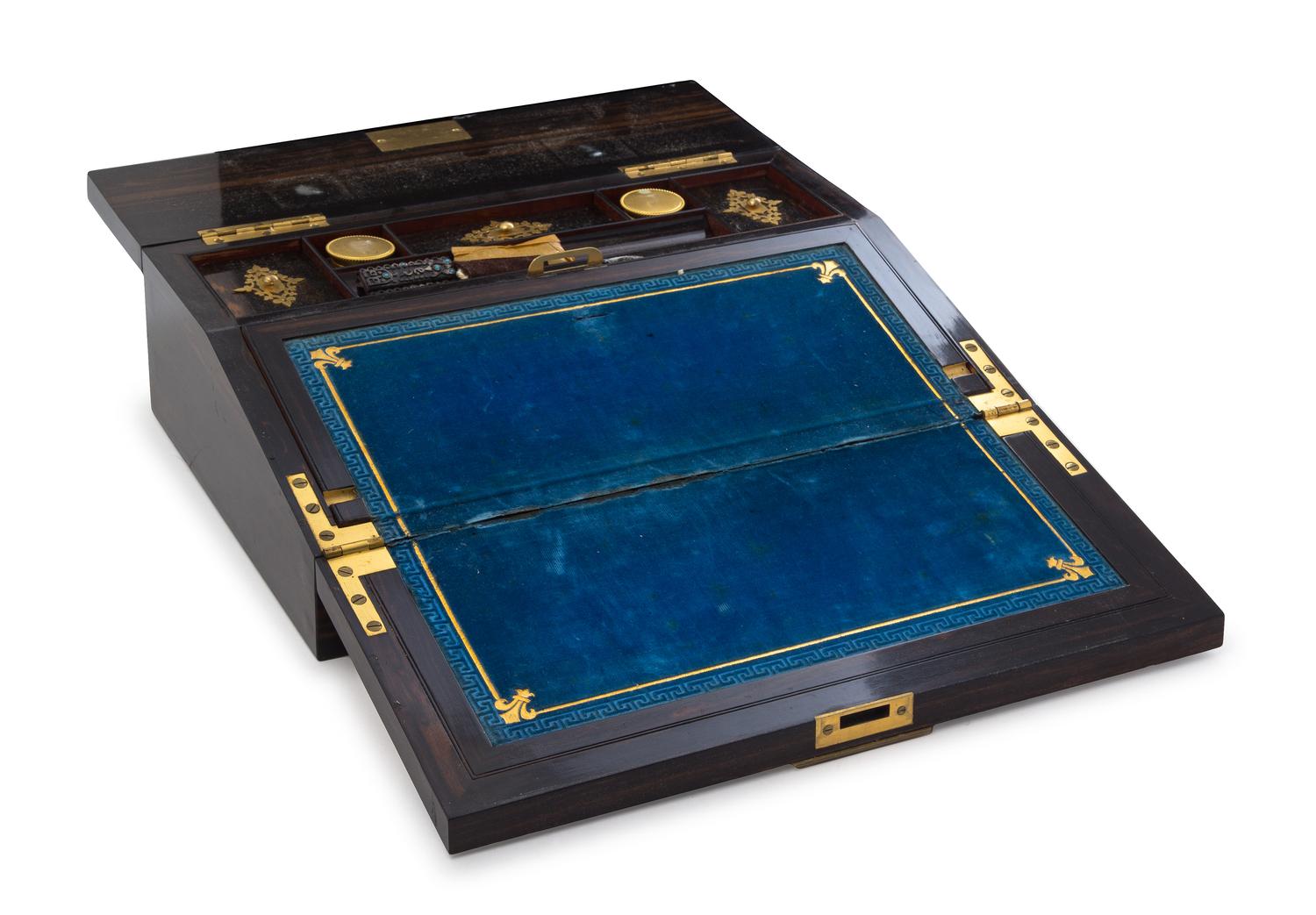 A J. Betjemann & Sons Wedgwood Inset and Brass Mounted Rosewood Writing Box Width 14 inches. — 19TH CENTURY