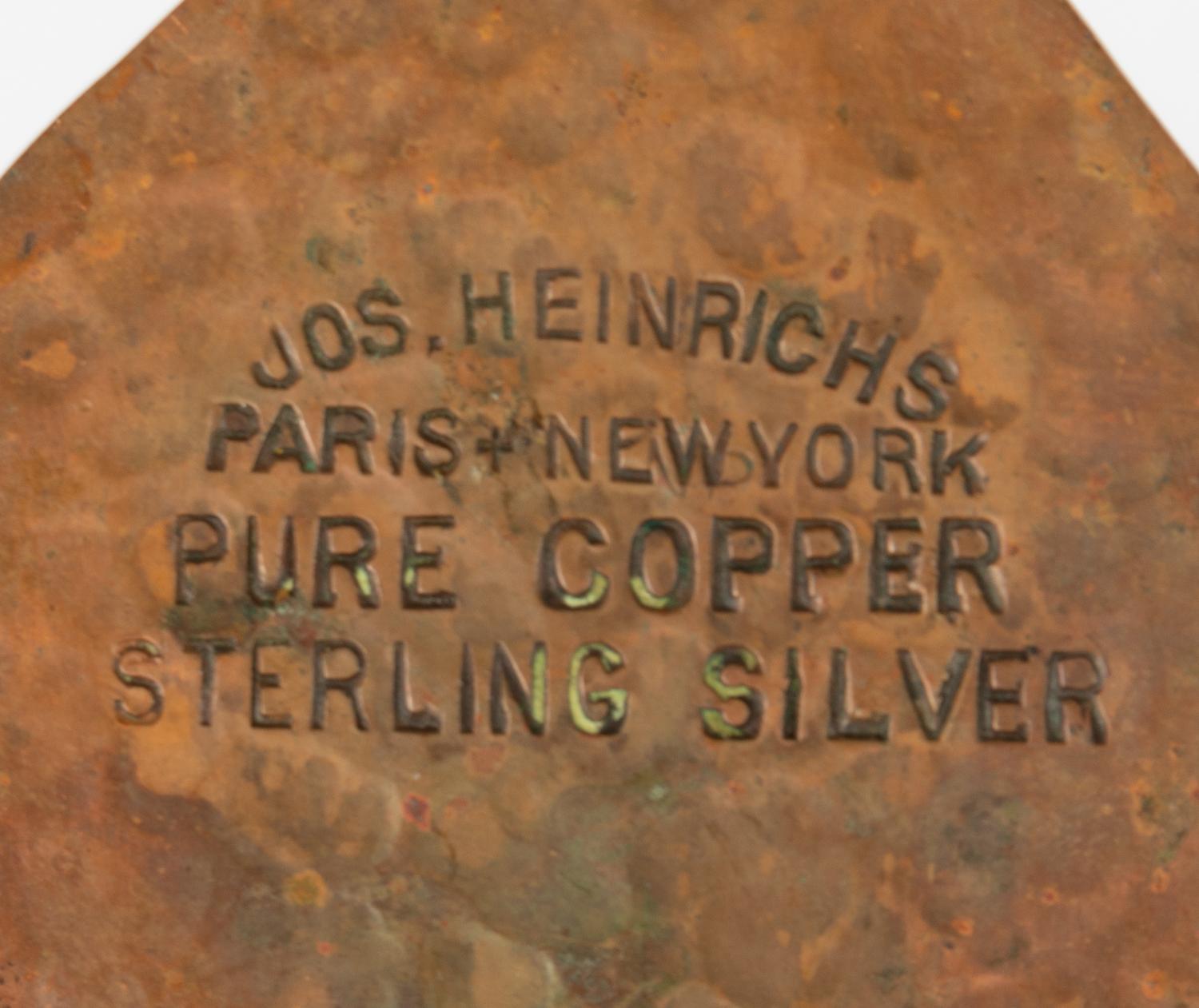 A Joseph Heinrichs Hammered Copper on Silver Creamer and Sugar