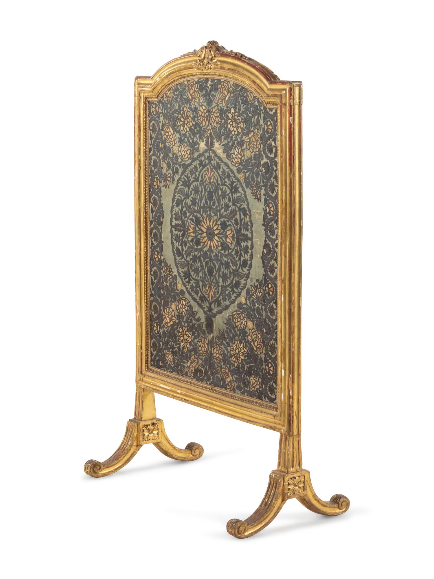 A Louis XVI Giltwood Fire Screen with a Silver-Thread Embroidered Panel