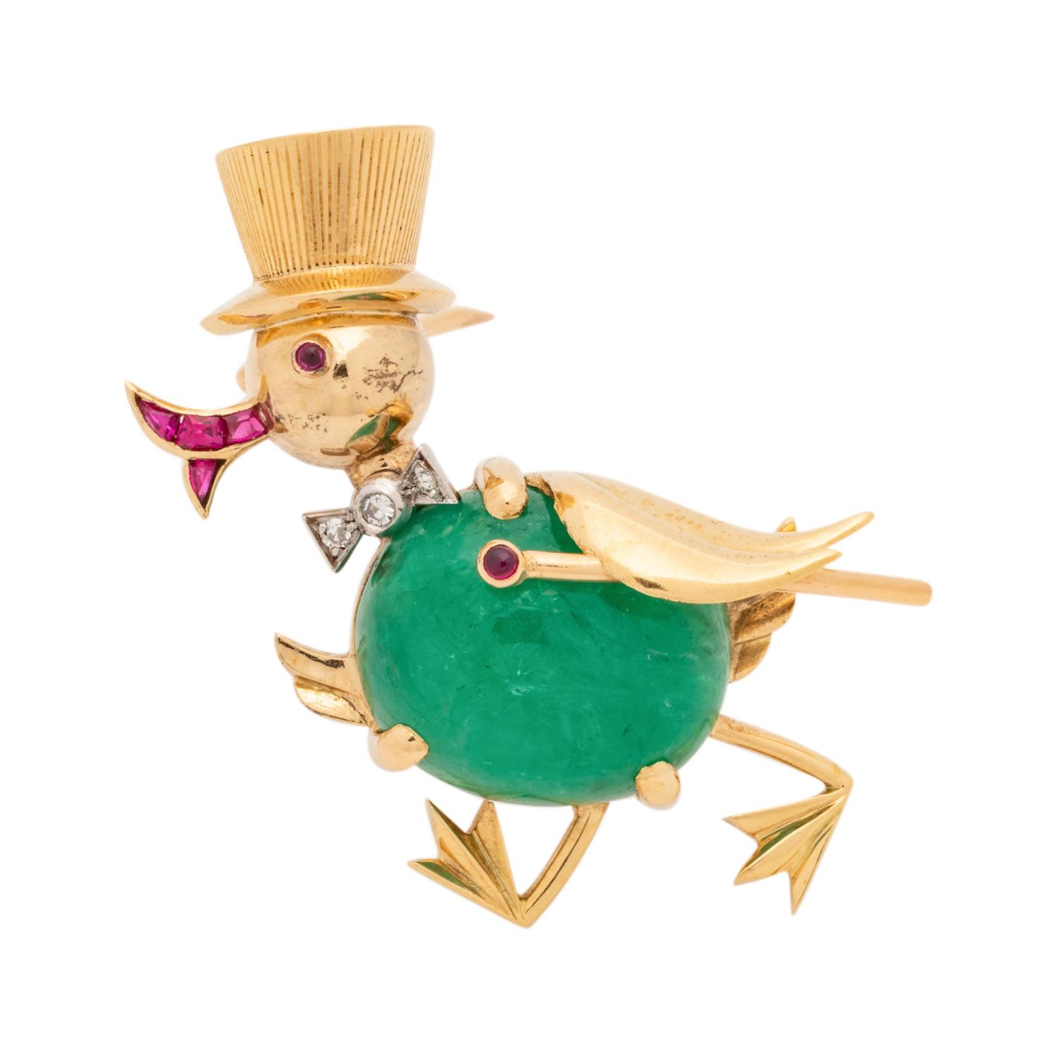 Van Cleef & Arpels, Emerald, Ruby, and Diamond 'Dapper Duck' Brooch