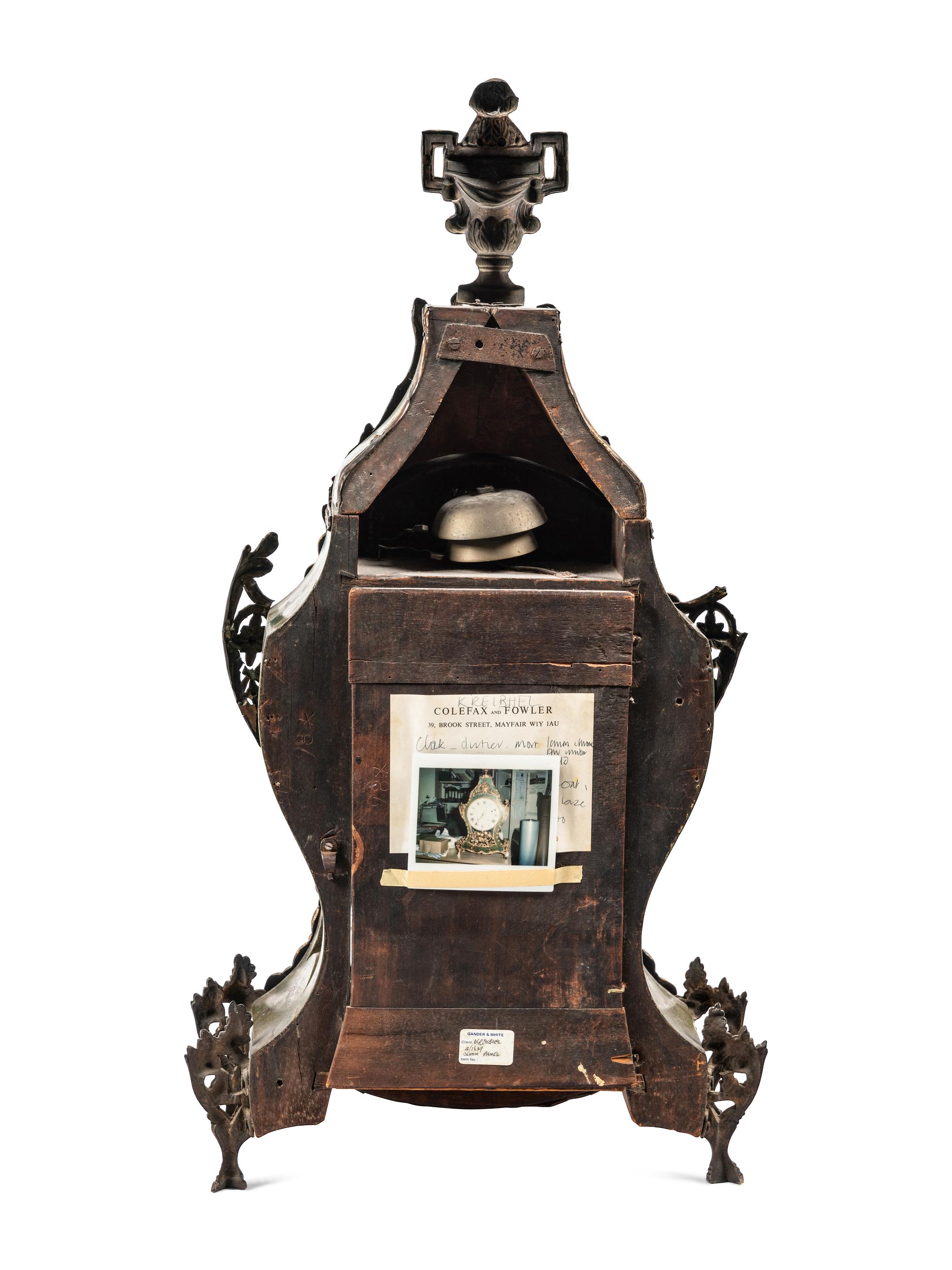 A Louis XV Gilt Metal Mounted Green-Painted Bracket Clock and Bracket