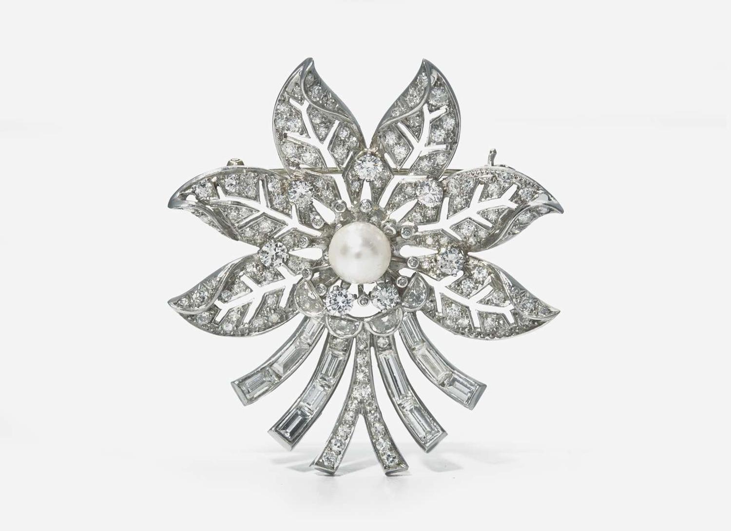 A Platinum and Diamond Flower Brooch