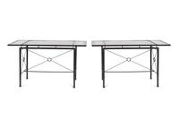 A Pair of Etched Glass-Top Patinated Metal Console Tables