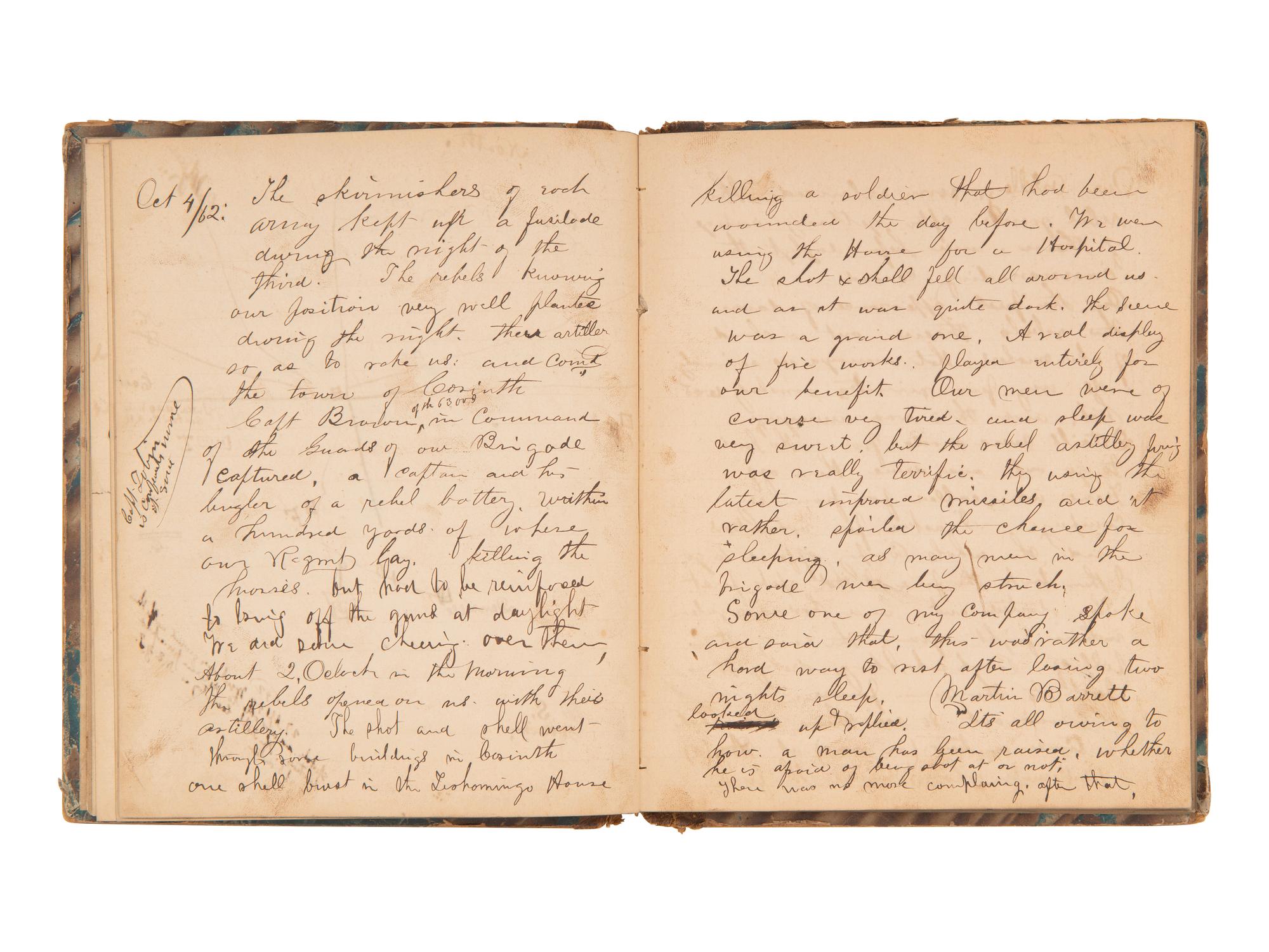 JACKSON, Col. Oscar L. (1840-1920). Five journals, incl. descriptions of Oscar L. Jackson's political activism during the 1860 campaign and his service with 63rd OVI, with campaign broadside noting Jackson as a speaker.