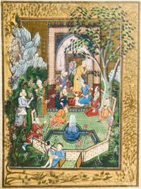 A Persian Painting on Silk, Height 42 1/4 x width 31 inches.