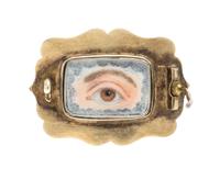 An Antique Yellow Gold, Onyx, Seed Pearl and Diamond Lover's Eye Brooch, 3.20 dwts.