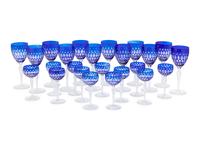 A Group of Cobalt Blue Cut-to-Clear Glass Stemware