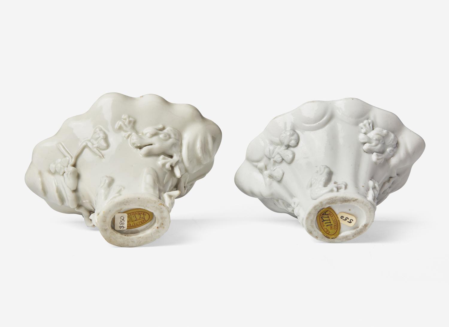 Three Chinese Dehua Porcelain Libation Cups and a Wood Stand