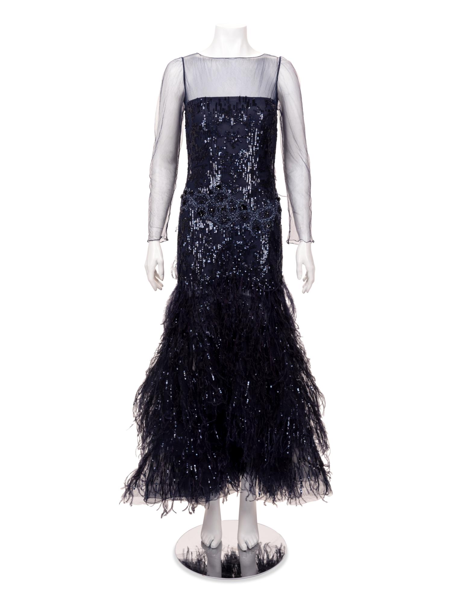 Oscar de la Renta Sequined Dress with Ostrich Feathers, 2000-10s