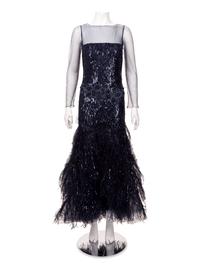 Oscar de la Renta Sequined Dress with Ostrich Feathers, 2000-10s