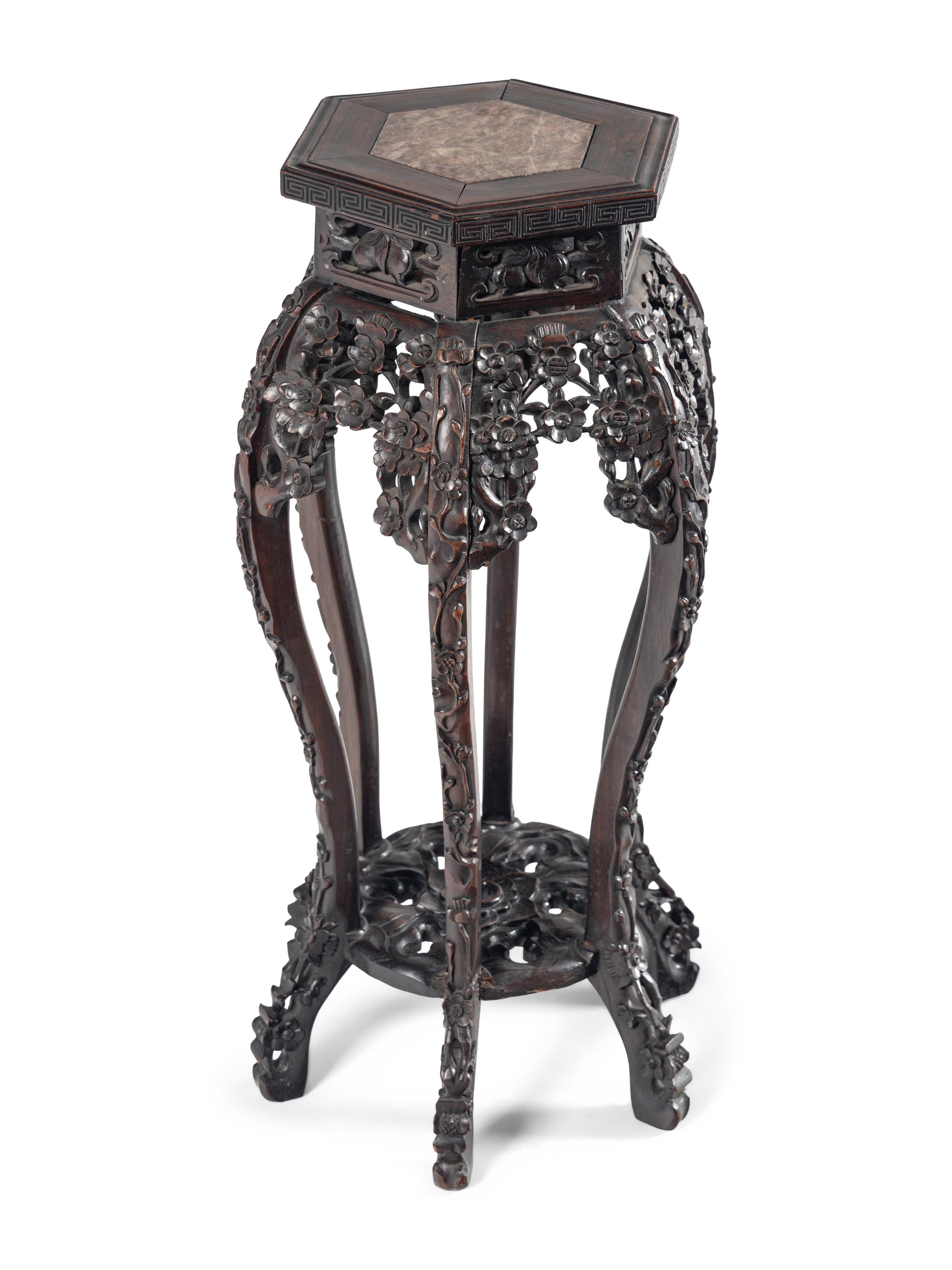 A Chinese Carved Hardwood Pedestal
