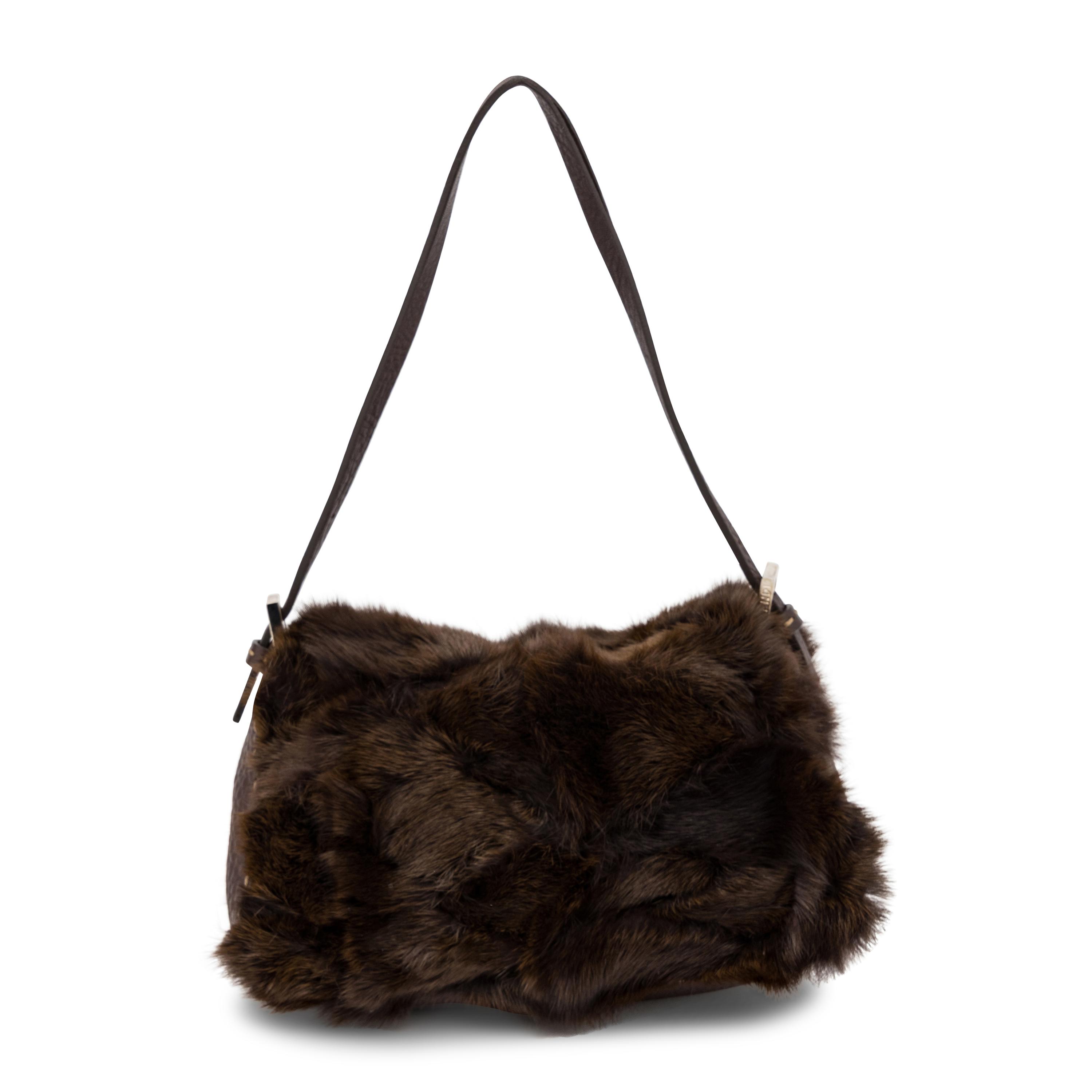 Fendi, Mamma Baguette Bag in Brown Fur & Leather