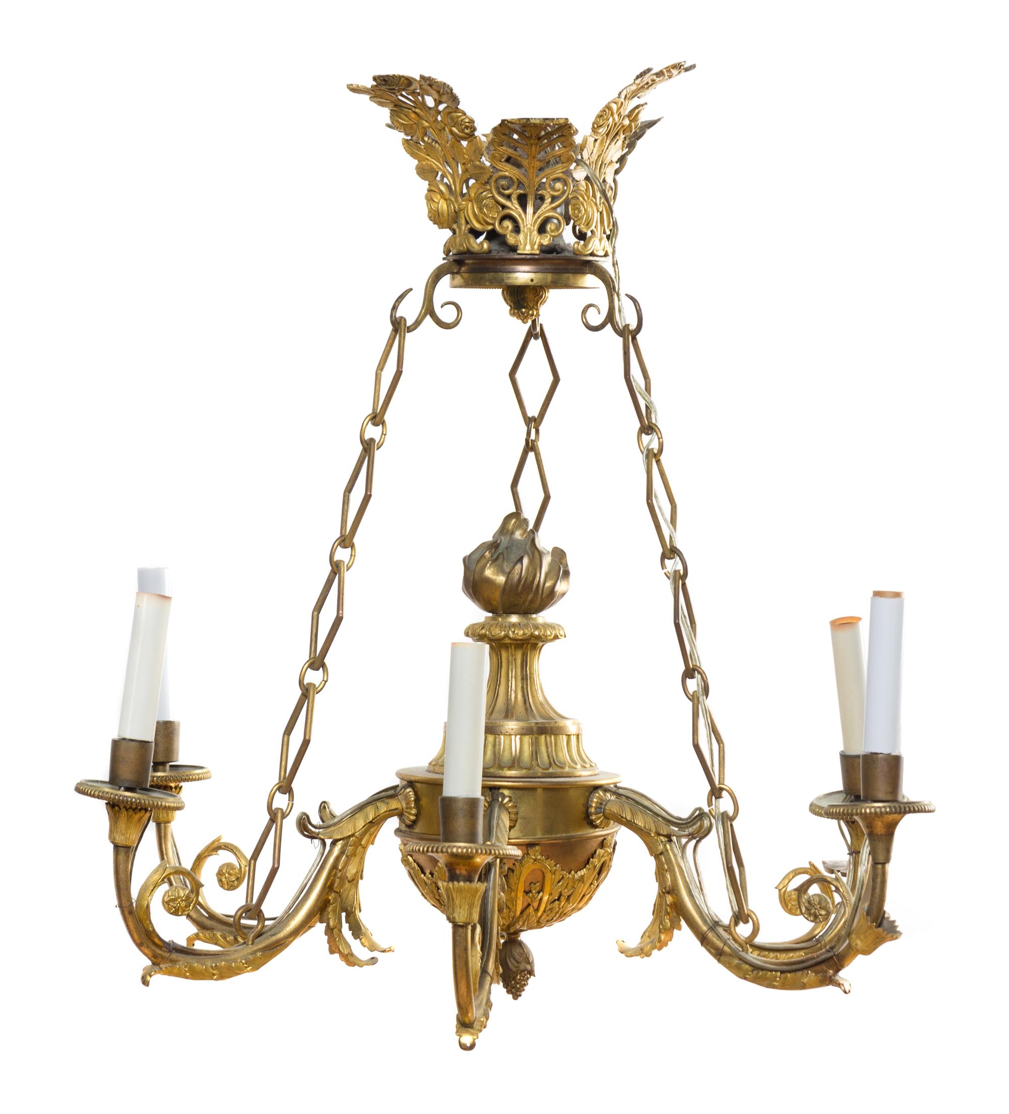 A Continental Gilt Bronze Six-Light Chandelier Diameter 24 inches.