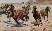 Cowboy and Wild Horses
