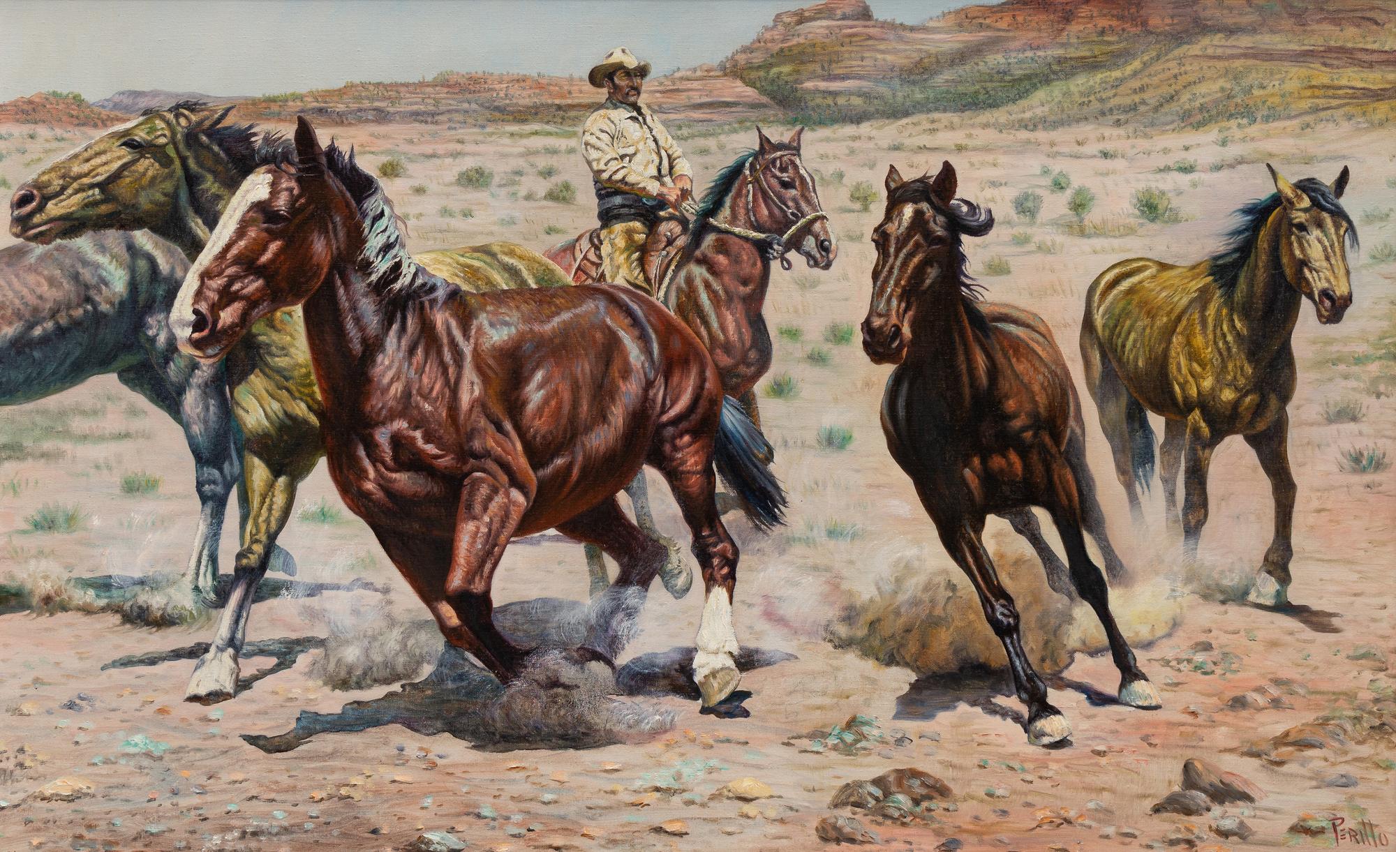 Cowboy and Wild Horses