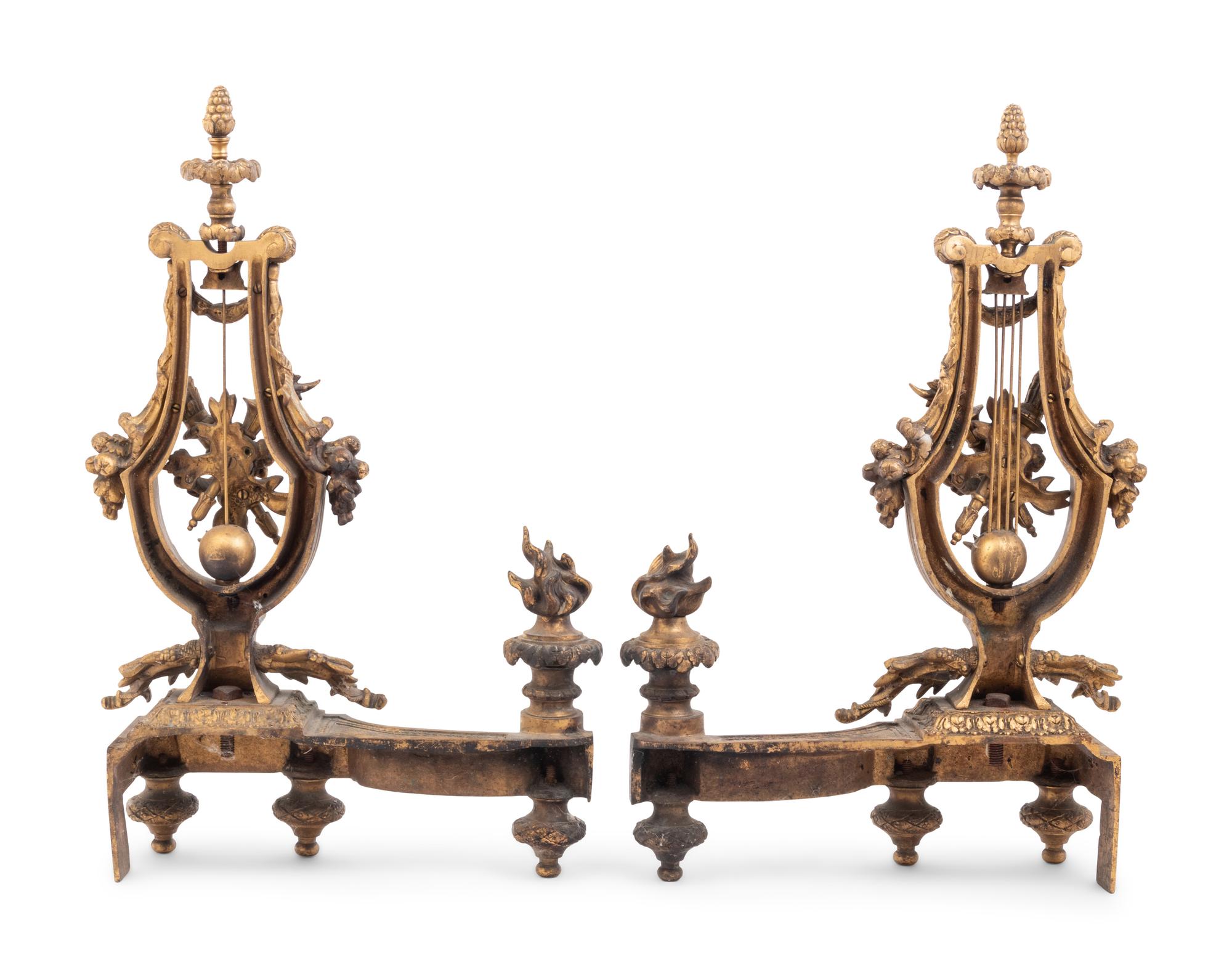 A Pair of Louis XVI Style Gilt Metal Chenets