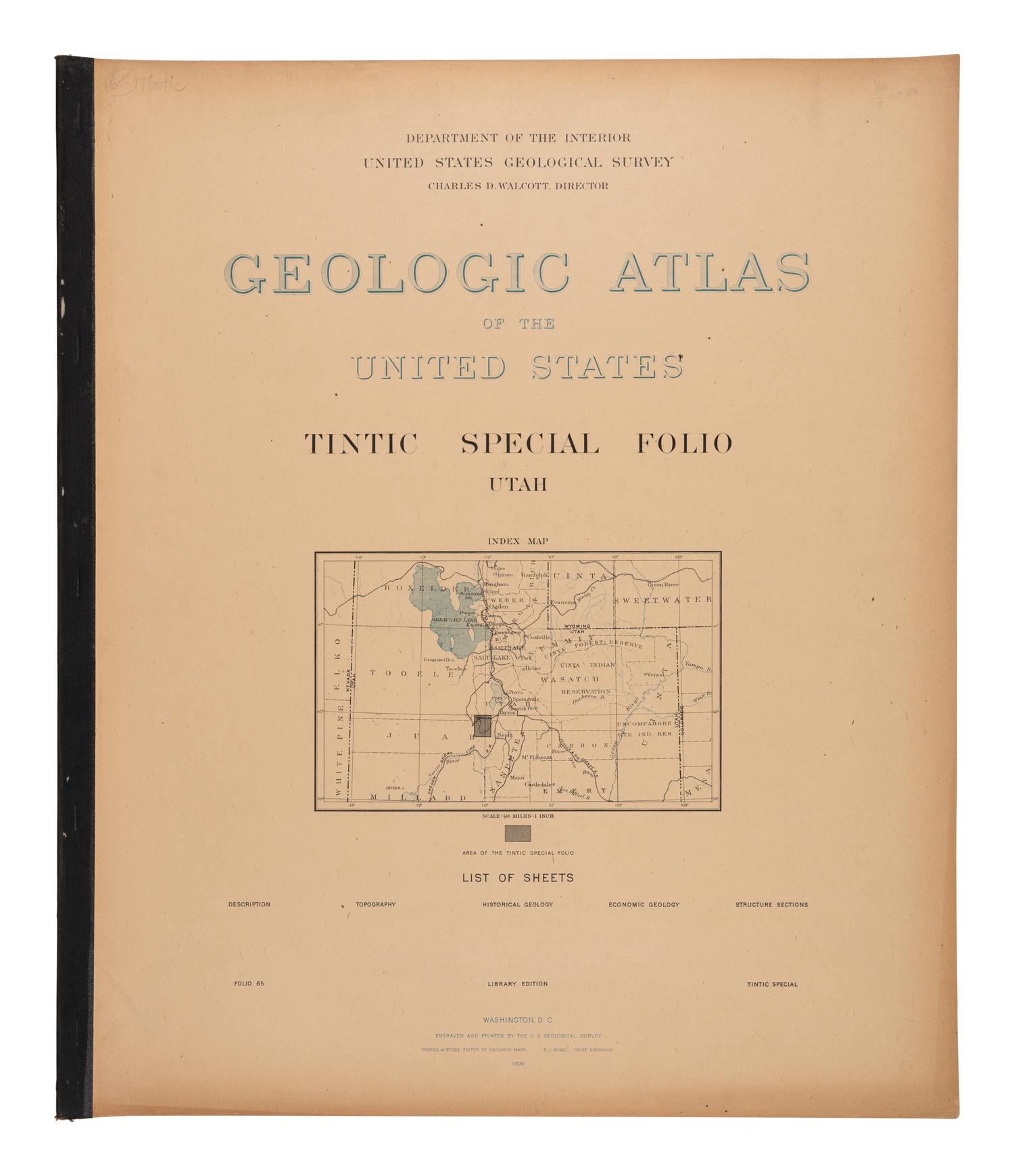 [ATLAS] -- WALCOTT, Charles D., et al. Geologic Atlas of the United States.. . A group of 48 issues (including duplicates), published by the Department of the Interior United States Geological Survey in Washington, D. C.