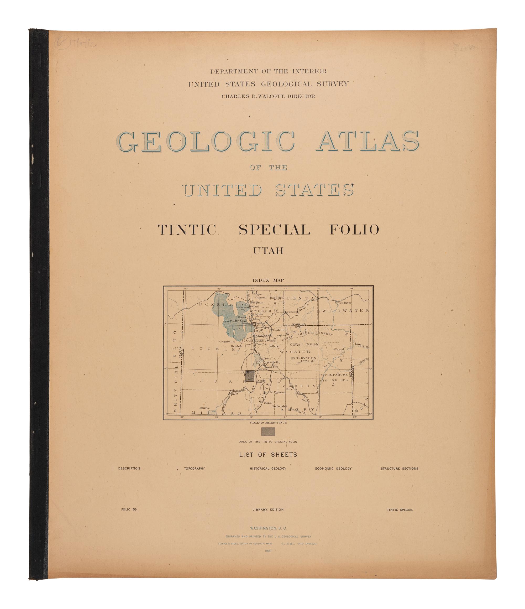 [ATLAS] -- WALCOTT, Charles D., et al. Geologic Atlas of the United States.. . A group of 48 issues (including duplicates), published by the Department of the Interior United States Geological Survey in Washington, D. C.
