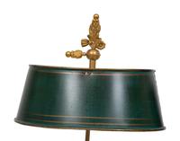 A Pair of Gilt Bronze Bouillotte Lamps with Green Tole Shades
