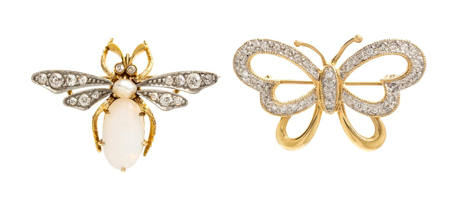 A Collection of Gold and Diamond Insect Brooches, 6.00 dwts.