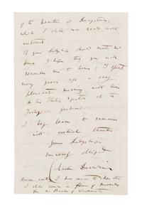 DARWIN, Charles (1809-1882). Autograph letter signed (“Charles Darwin”) to Lady Dorothy Fanny Nevill (“Madam”), Down, Bromley, Kent, 27 November [1861]. 4 pages, 8vo (203 x 127 mm), on a bifolium. Creased.
