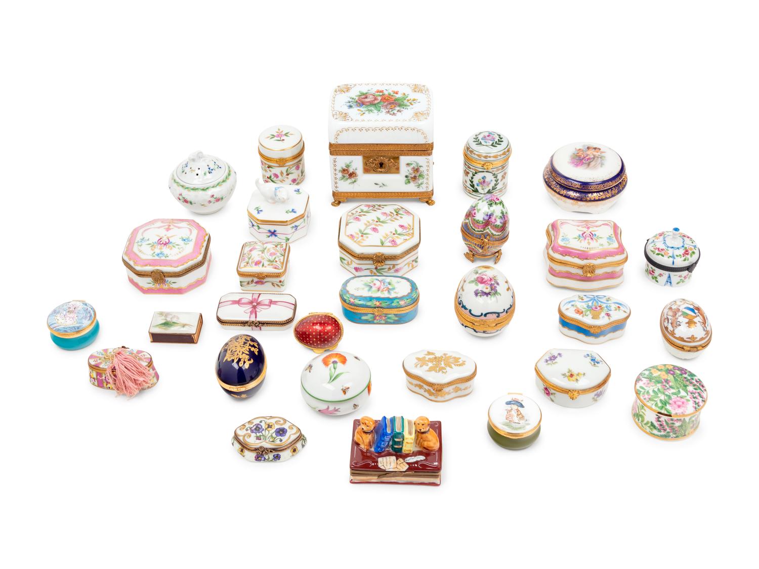 A Collection of Glass, Enameled Metal and Porcelain Small Boxes