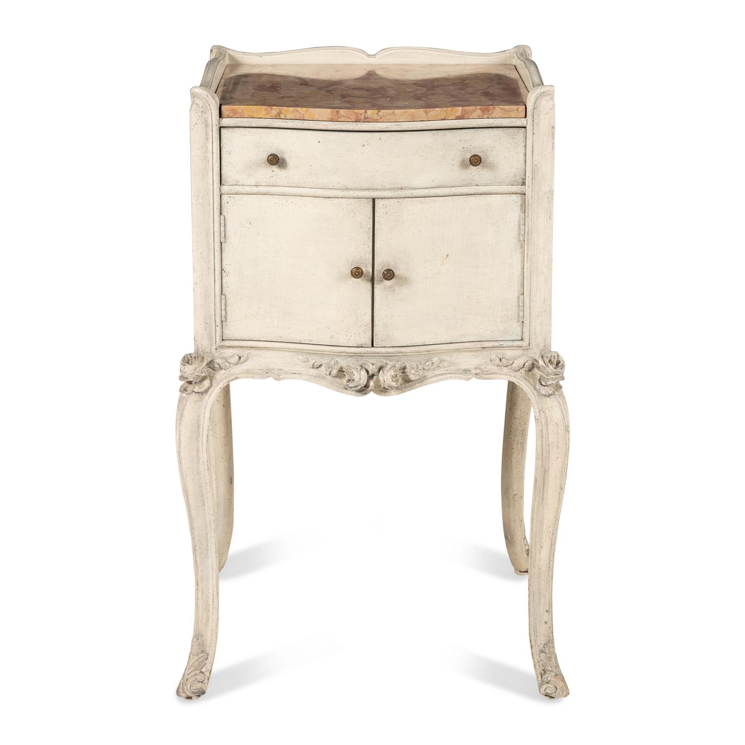 An Italian White-Painted Marble-Top Side Cabinet