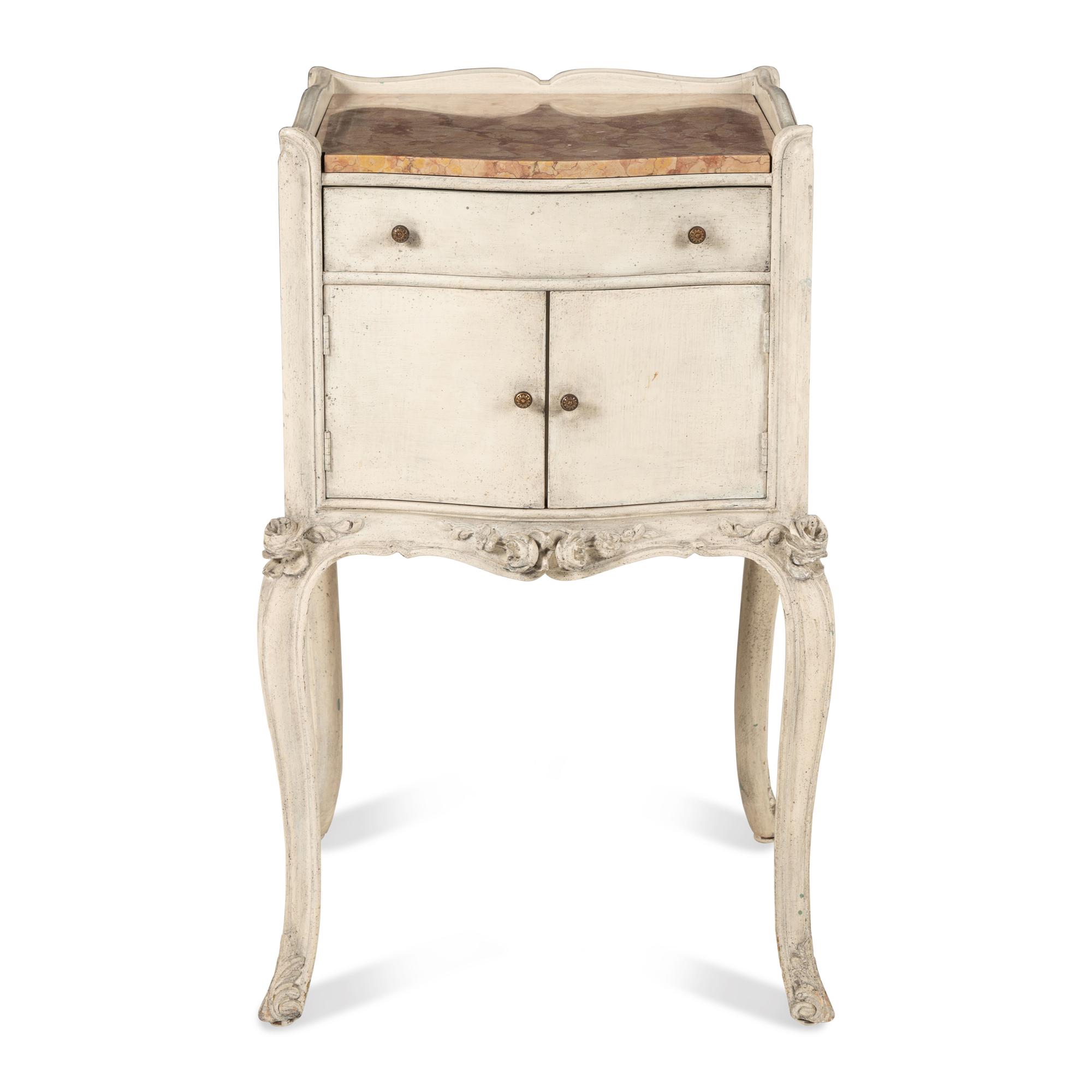 An Italian White-Painted Marble-Top Side Cabinet