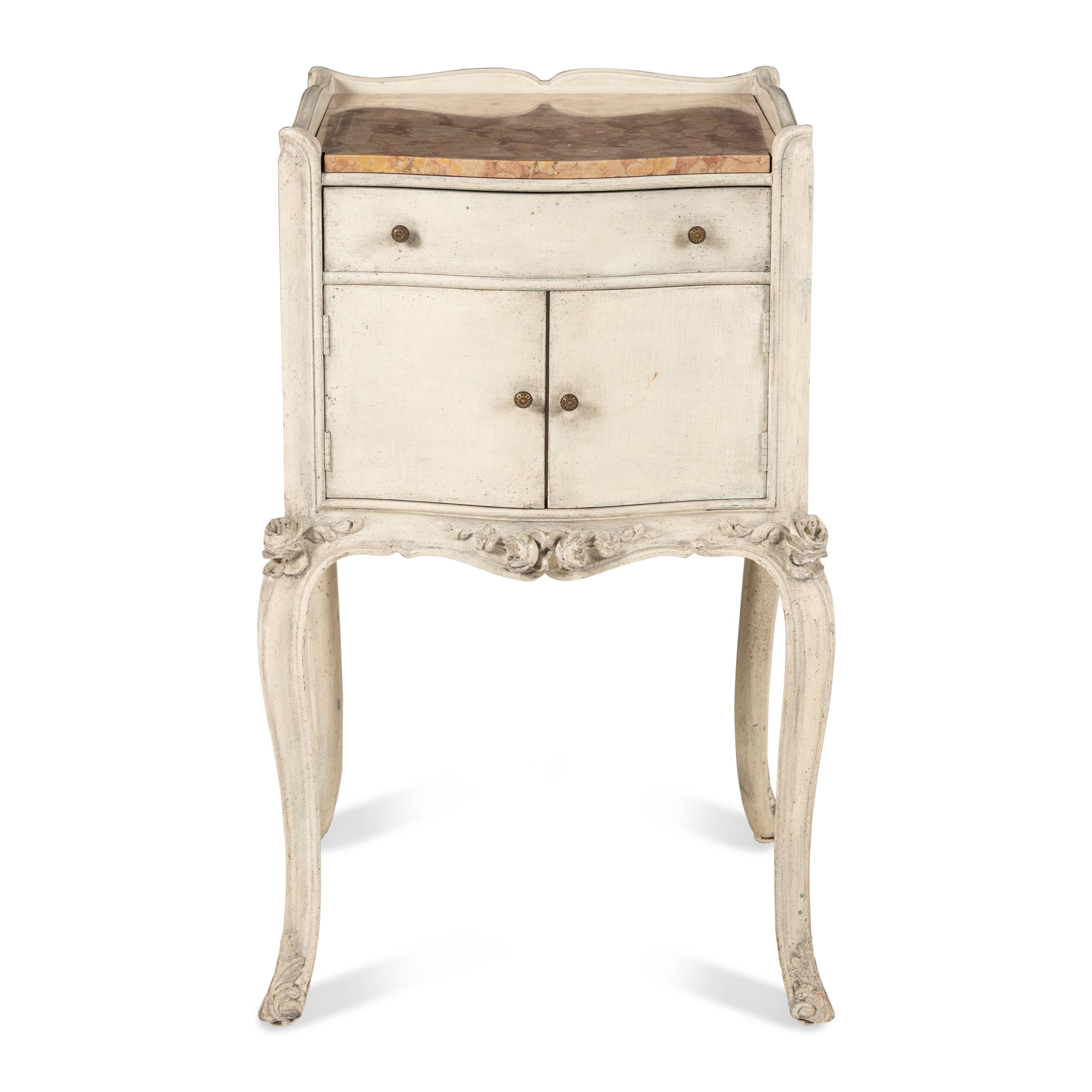 An Italian White-Painted Marble-Top Side Cabinet