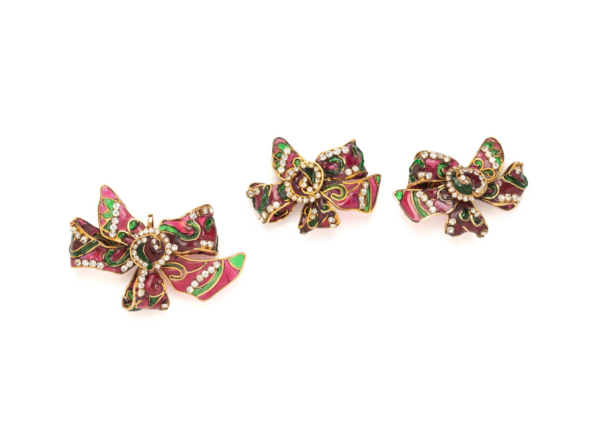 Chanel, Gripoix Pâte de Verre Ear Clips & Brooch Pendant