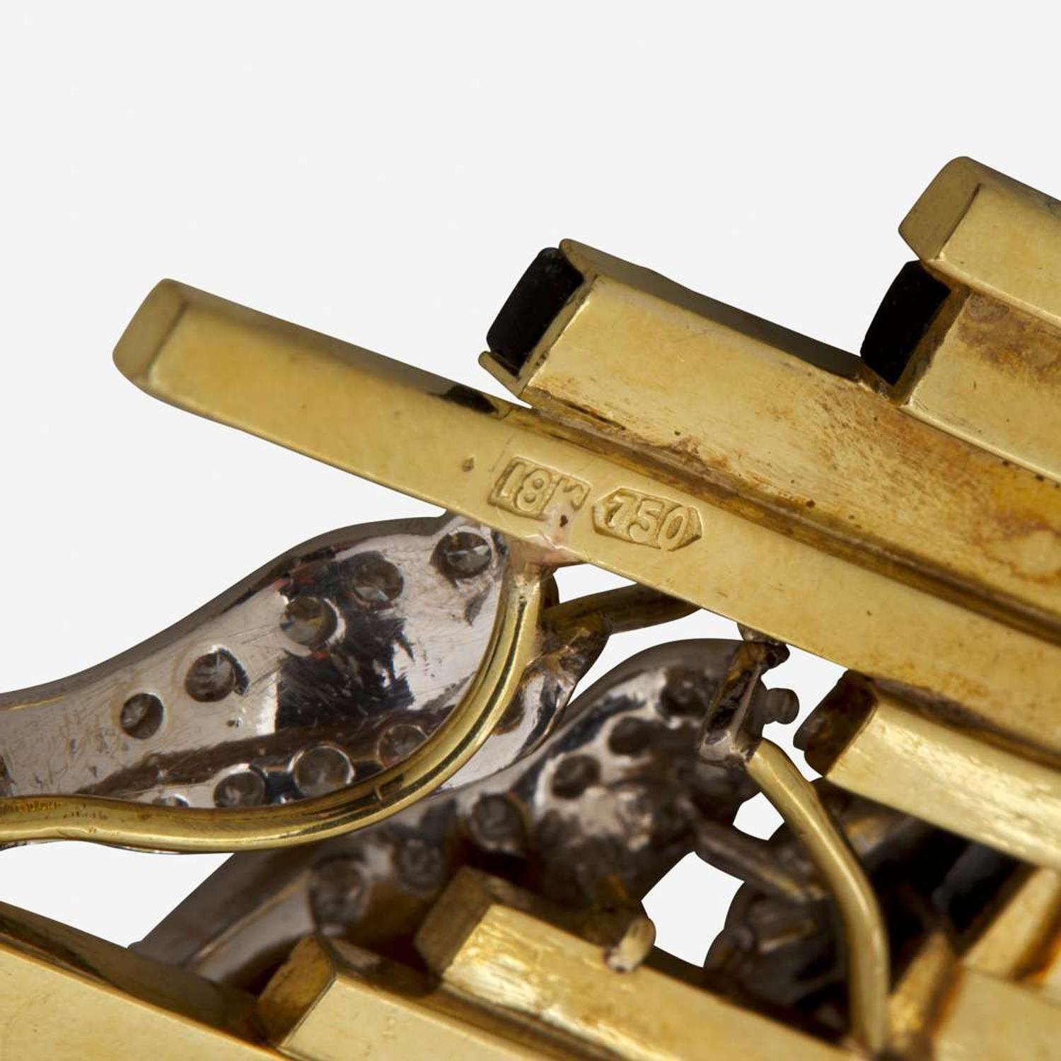 An 18K Yellow Gold, Diamond, and Enamel Brooch