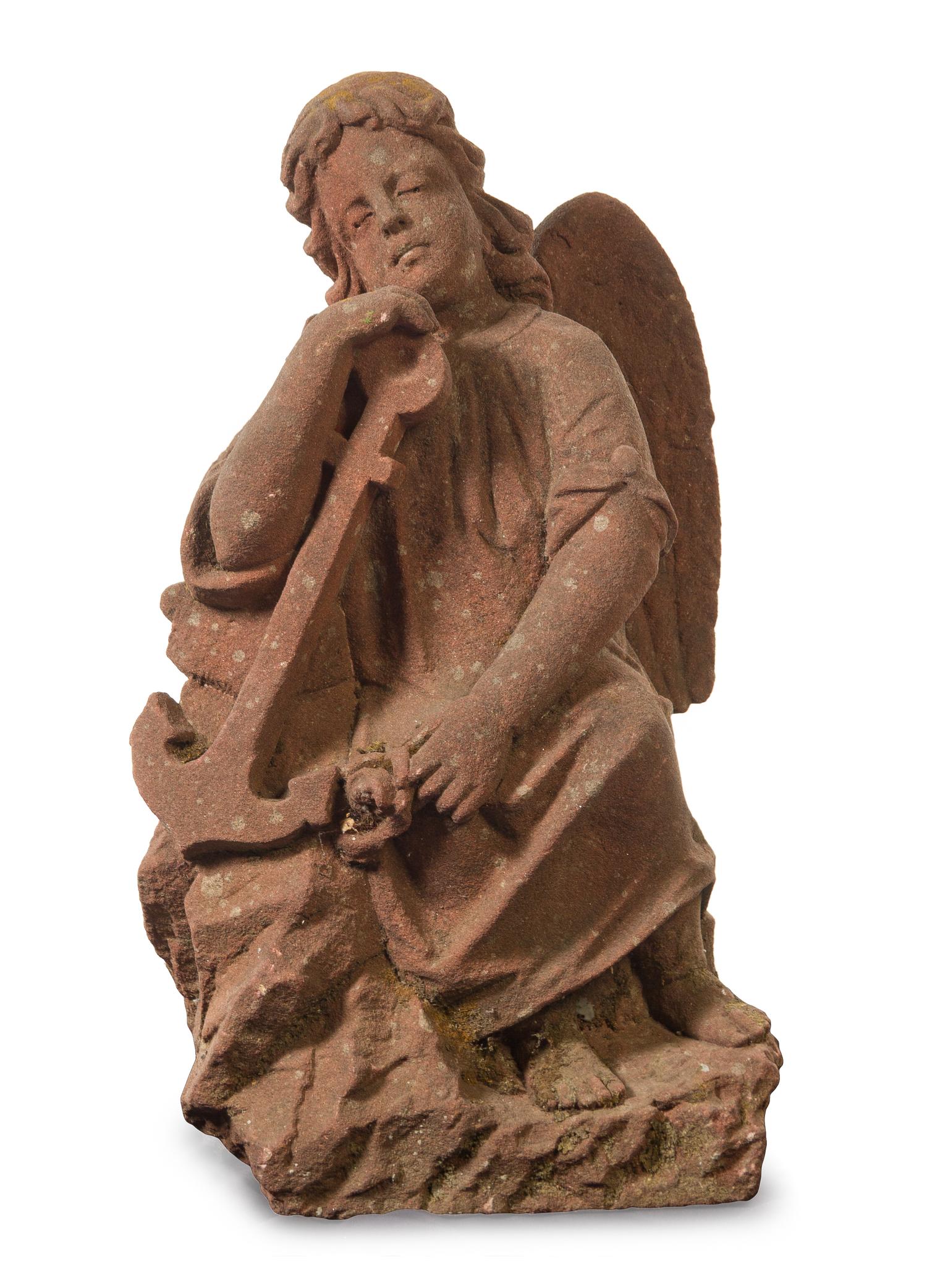 A Carved Sandstone Figural Group Height 30 inches.