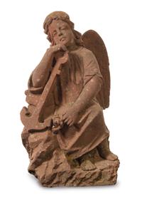 A Carved Sandstone Figural Group Height 30 inches.