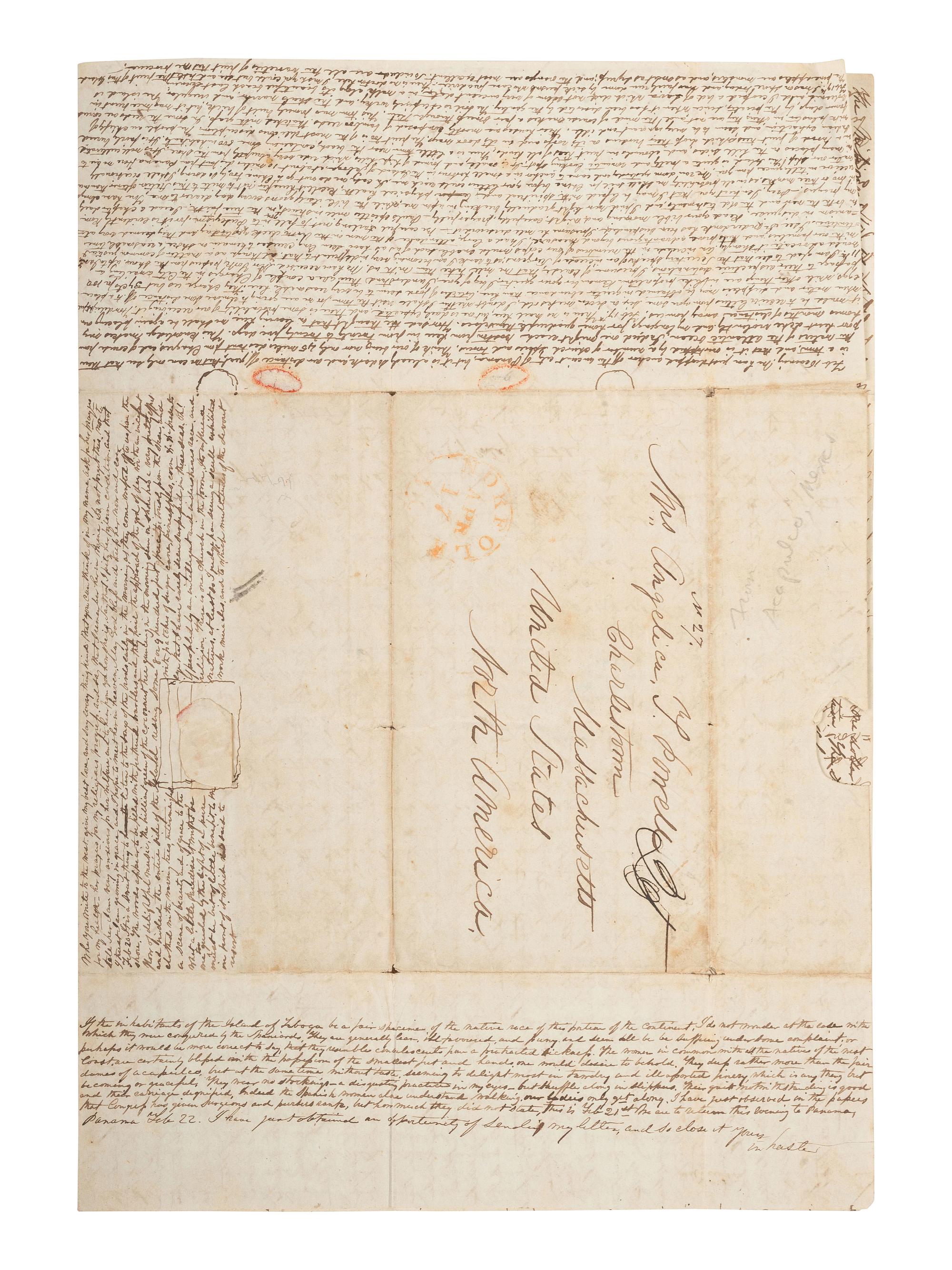 [MEXICAN WAR]. Letter written by Naval Surgeon Dr. William J. Powell. Acapulco, Mexico, 1845.