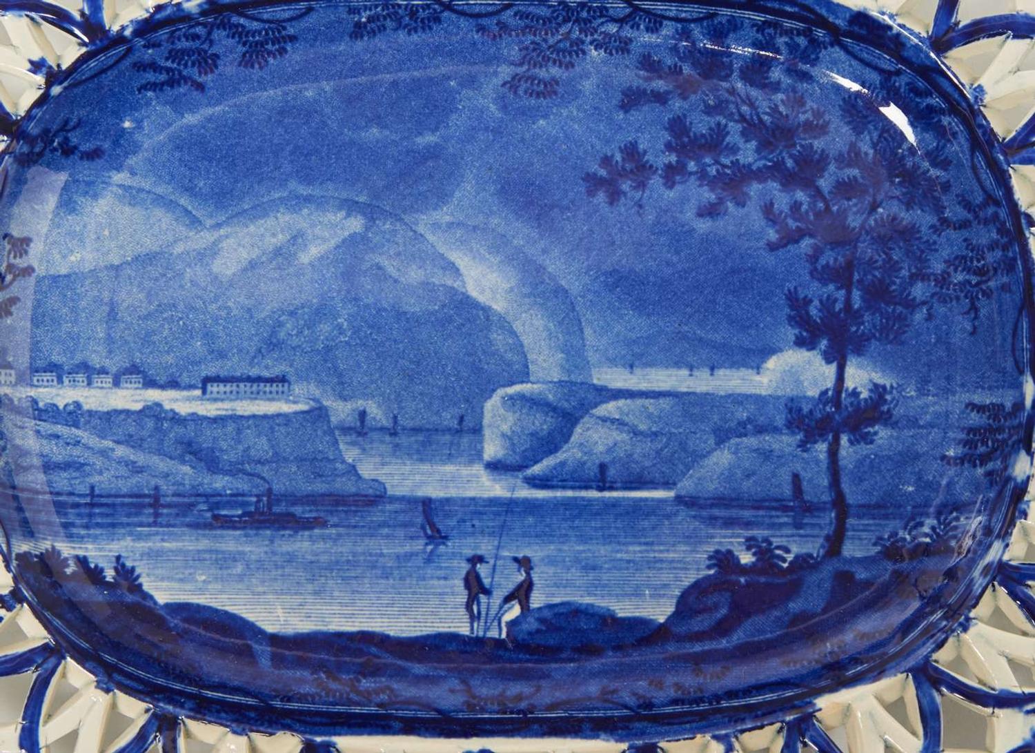 A group of eight Historical Blue Staffordshire tablewares in New York views, various makers, England, circa 1830