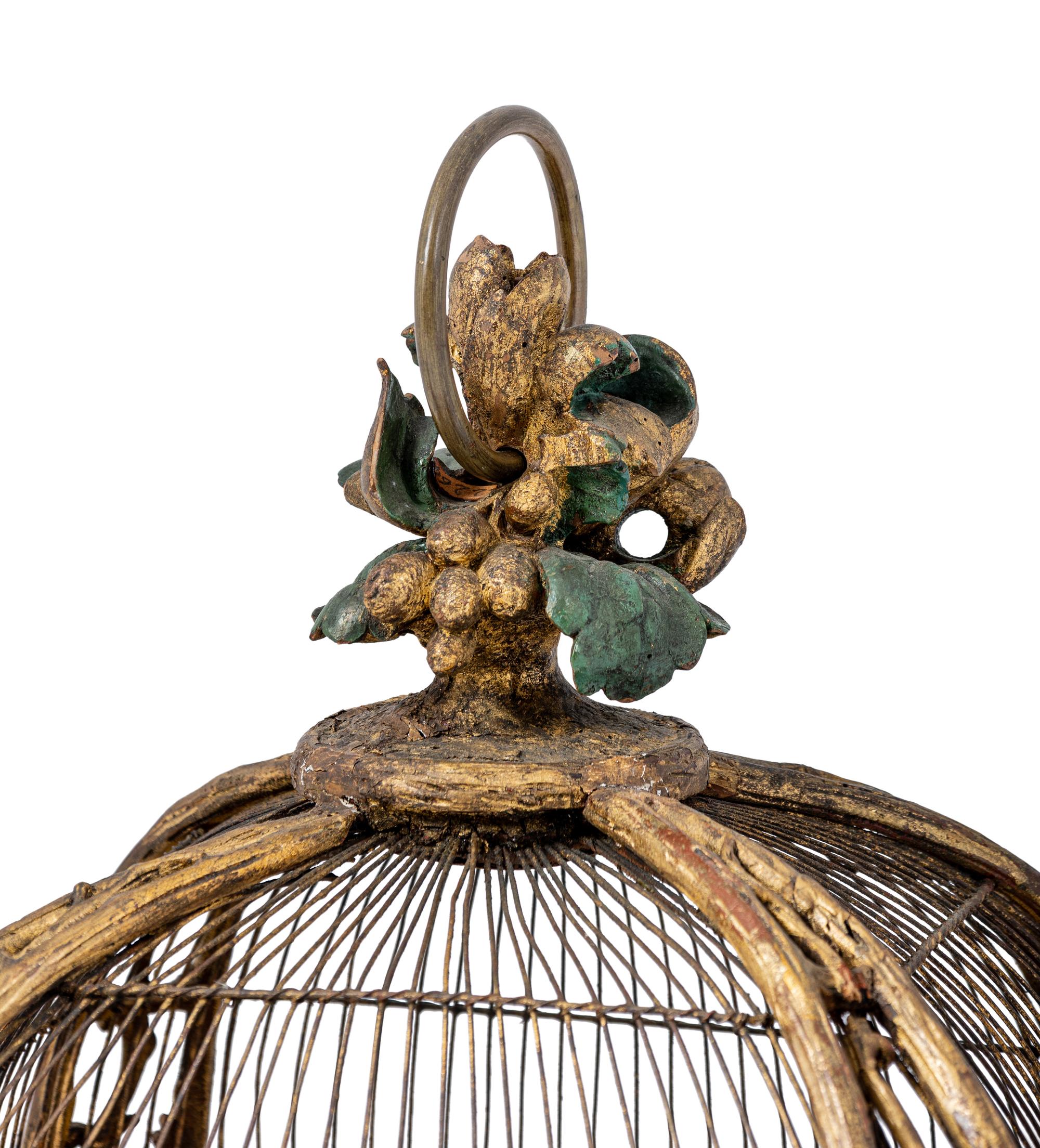 A Continental Giltwood and Painted Wirework Lantern